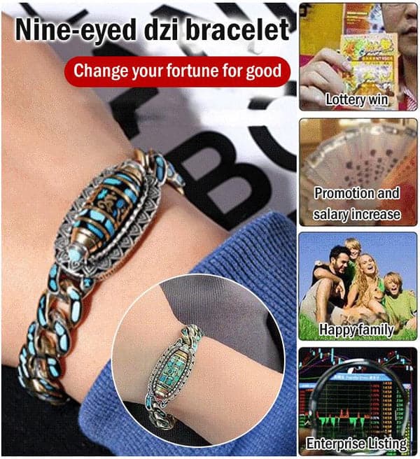 Bracelet Dzi à neuf yeux avec mantra à six caractères en turquoise CI